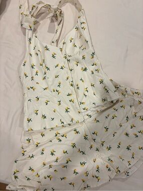 Zara White Lemon Print Halter Top and Mini Skirt Set